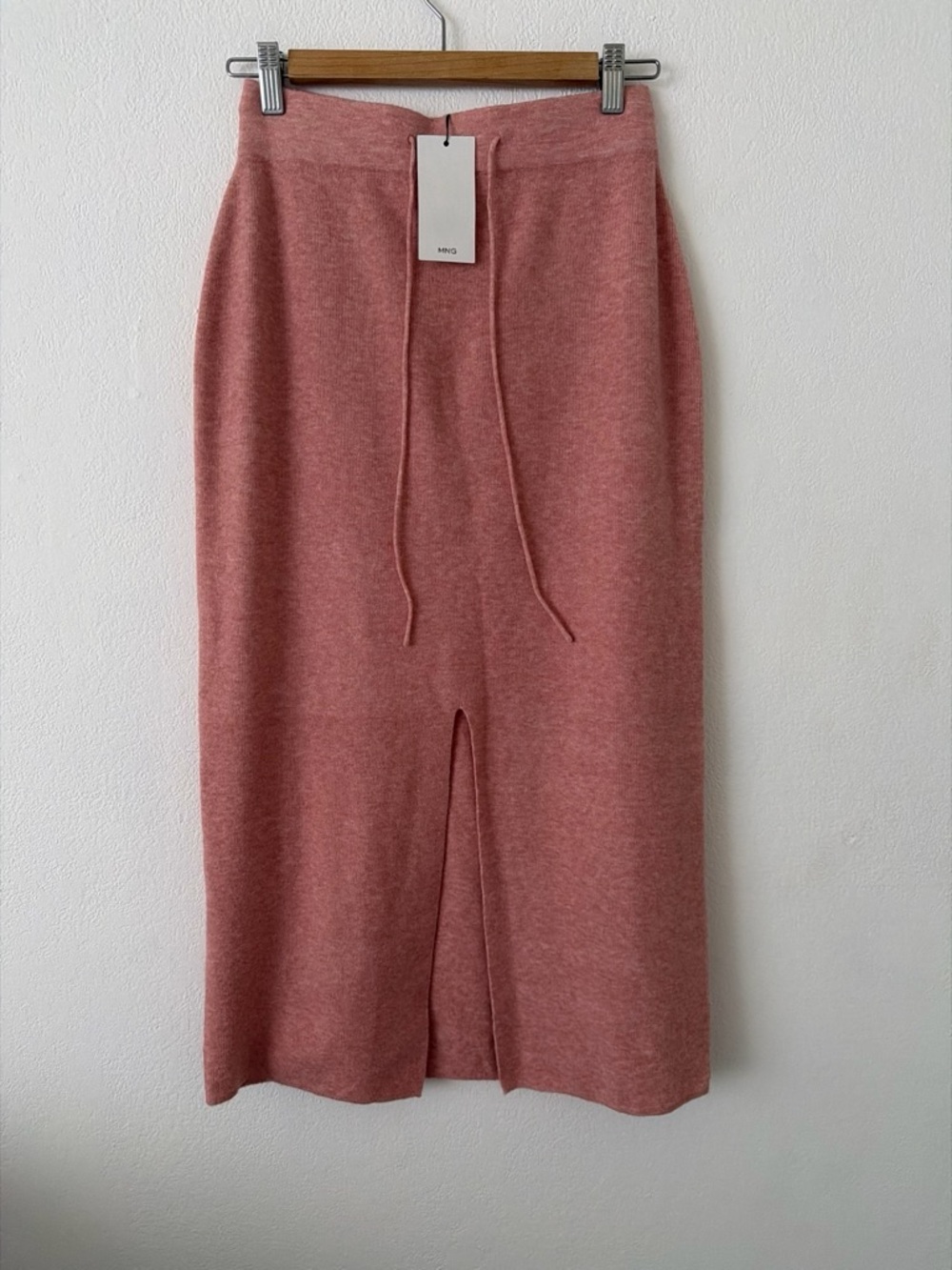 Mango Dusty Rose Knit Midi Skirt with Front Slit